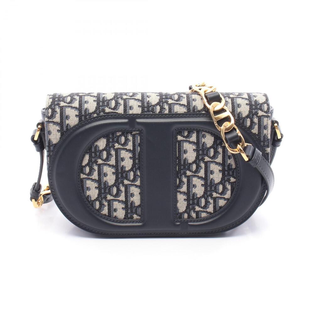 Dior CD Signature Oblique Camera Bag Canvas Leather Beige Navy Blue